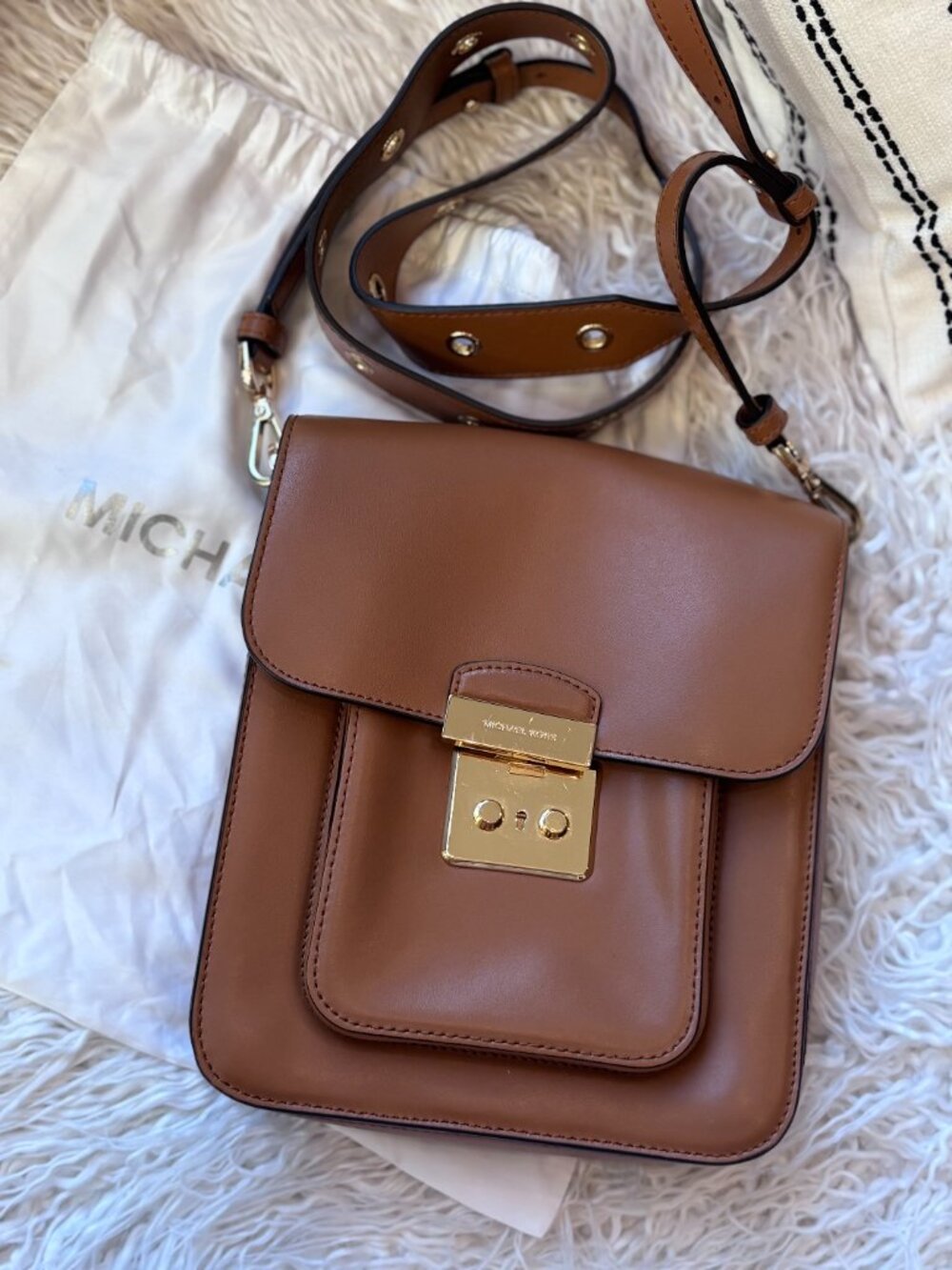 MICHAEL Michael Kors Sloan Editor NS Leather Messenger Crossbody Luggage Brown